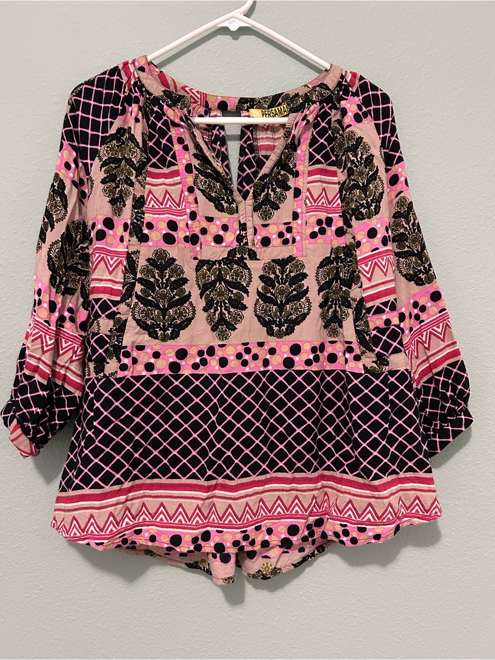 Versani Pink and Black Mixed-Print Tunic Top
